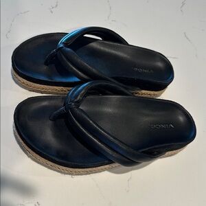 Vince Black Leather Espadrille Women's Sandals